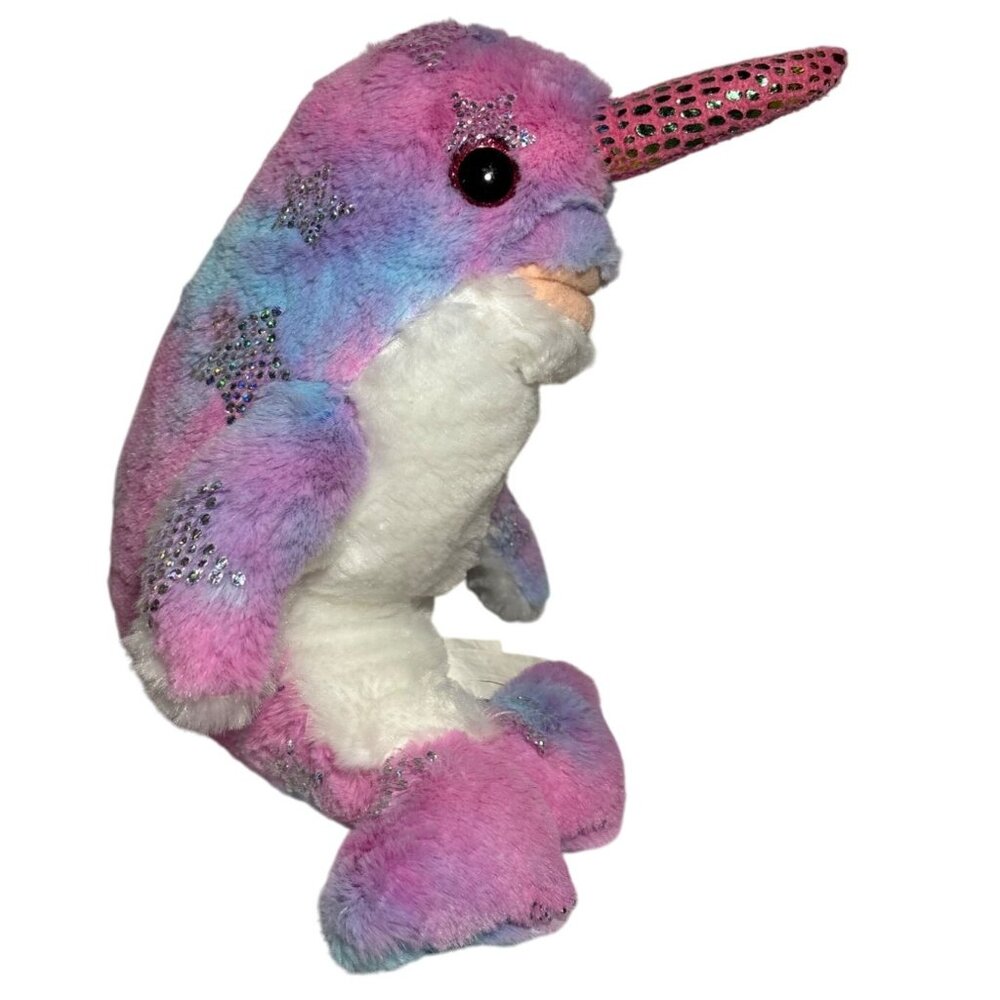 Ripleys Believe It Or Not Narwhal Plush Toy Blue Pink White Ocean 10" Sitting
